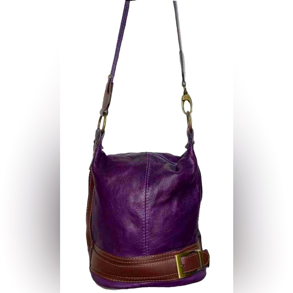 Italian leather bucket bag crossbody purse purple & brown